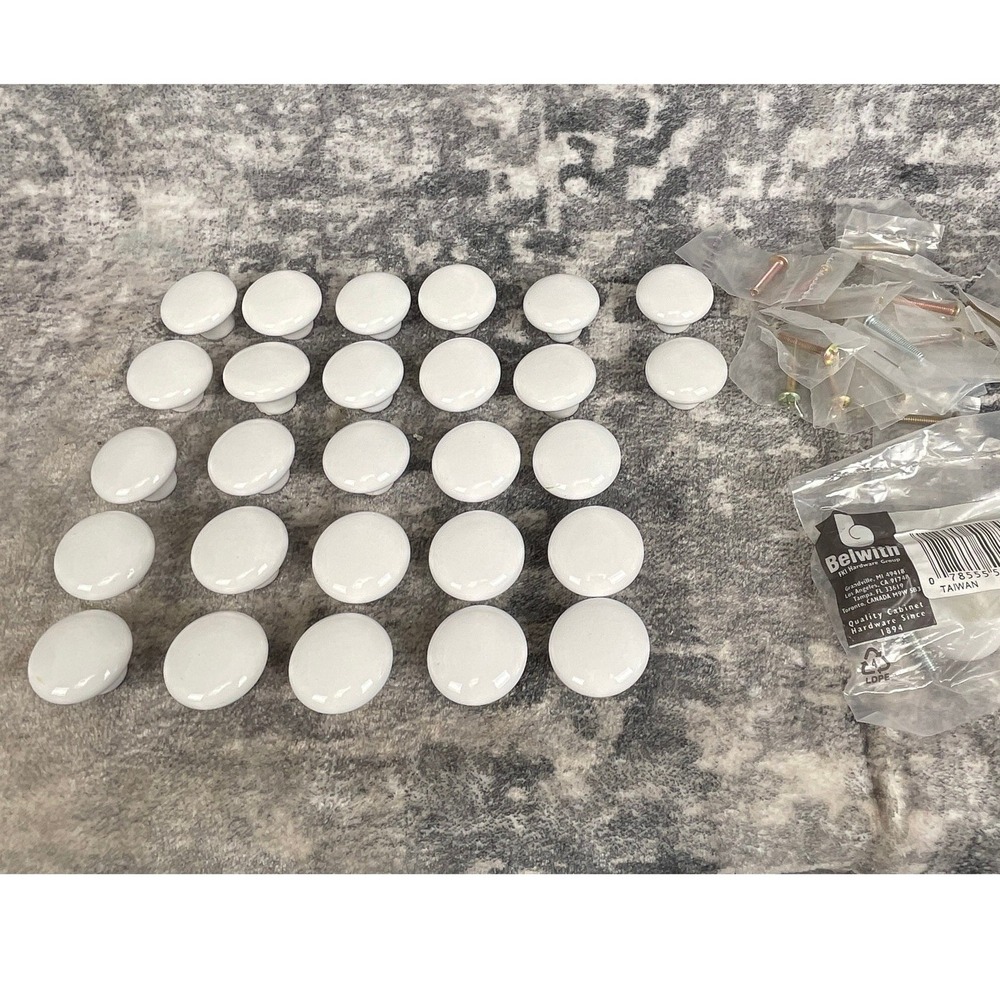 Belwith P28-W White Ceramic Drawer Pulls Knobs Furniture Hardware Lot of 28 Pcs.